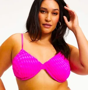 GOOD AMERICAN- Jacquard Bikini Top Sz 5/2XL HAWAIIAN PINK thumbnail 1