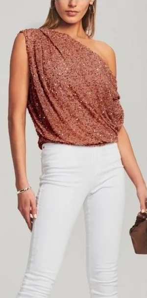 Retrofete Myles Sequin Top in Bronze thumbnail 1