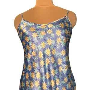 Floral Satin Mini Slip Dress Blue Yellow Daisy Print Y2K 90s Fairycore Cottage thumbnail 2