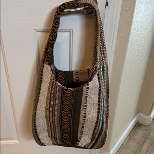 Bohemian Style Hobo Bag, Woven Pattern, Fringe Details And Slouchy Shoulder Strap thumbnail 2