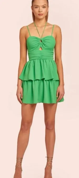 Amanda Uprichard Kelly Green Tiered Mini Dress Cutout‎ Front Summer Womens XS thumbnail 1