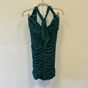 Lucy in the Sky Forest Green Ruched Halter Cowl Neck Bodycon Mini Dress Large thumbnail 5