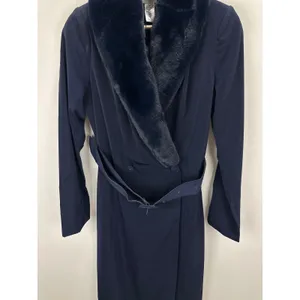 NEW Naked Wardrobe The Statement Trench Coat Navy Fur Shawl Collar Belted Small thumbnail 5