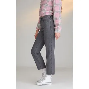Pacsun Eco Gray High Waisted Straight Leg Button Fly Ankle Cropped Jeans 23 thumbnail 5