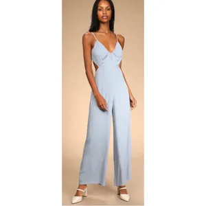 Lulus Darling Ties Light Blue Swiss Dot Tie-Back Wide-Leg Jumpsuit Size M thumbnail 7