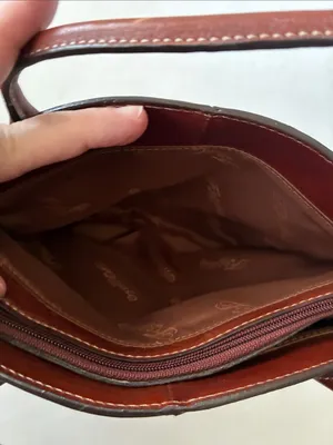 Fossil Classic Brown Leather Tote Bag with Gold Key Charm thumbnail 5