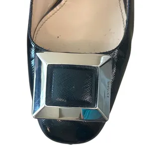 Prada Saffiano Vernice Square Toe Buckle Block Heel Pumps Black EU 38 US 8 thumbnail 12