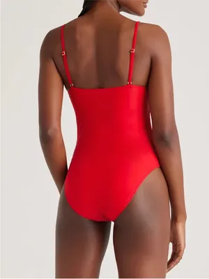 NWT Quince Cherry‎ Red Italian Cami One-Piece Swimsuit Size Large thumbnail 2