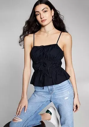 Boutique NWT And Now Black Women's Cotton Tie-Front Tank Top thumbnail 1