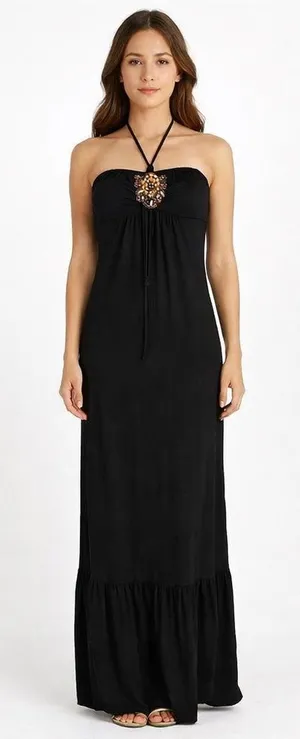 90s y2k fairy maxi Eyelash Couture Black Strapless Dress thumbnail 1