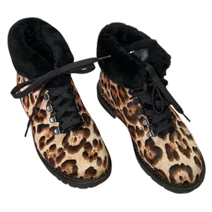 Oscar Sport Kira Leopard Calf Hair Fur Trim Hiking Boots Lace up‎ EU 38 thumbnail 1
