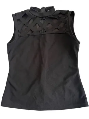 Black Sleeveless Mock Neck Tank with Lattice Yoke Size M thumbnail 1