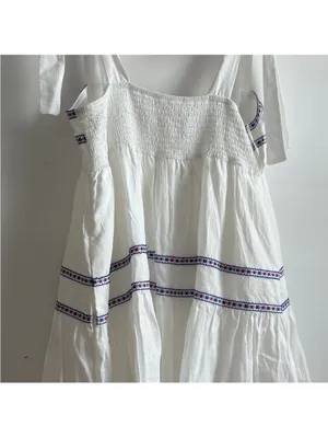 Mustard Seed White Mini Dress with Blue Embroidered Bands thumbnail 2