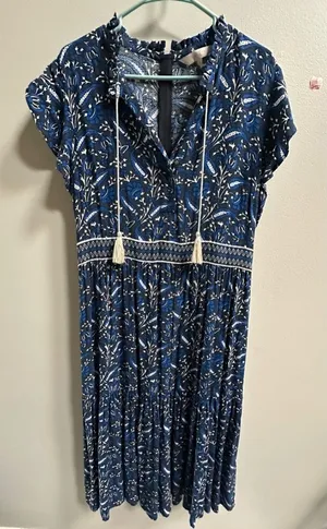 NEW Part Two Copenhagen Landeal Blue Paisley Midi‎ Dress Women’s US 12 Ethereal thumbnail 1