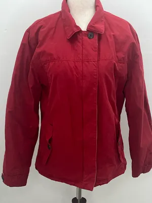 Woolrich Womens Red Quilted Plaid Lined Corduroy Trim Field Utility Jacket Small thumbnail 1