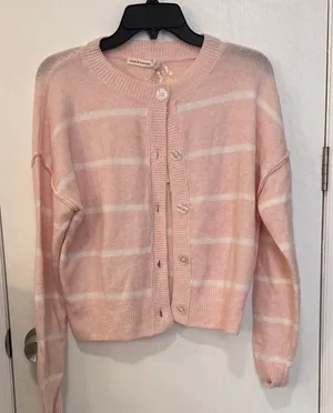Moon & Maddison - Pink Striped Women's Sweater thumbnail 1