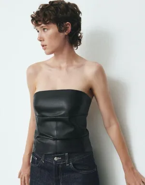Nwt- Black Strapless Faux Leather Top thumbnail 1