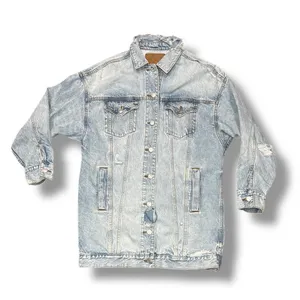 American Eagle‎ Denim Jacket Sz Small Trucker Type III 3 Ripped Distressing Long thumbnail 1