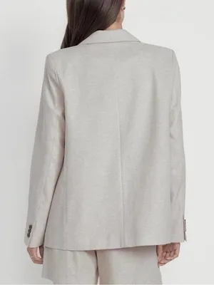 Old Navy NWT Oatmeal Taylor Fitted Linen Blend Suit Blazer Jacket Size Small thumbnail 2