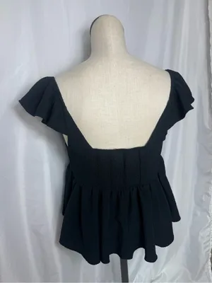 Urban Outfitters Y2K Sierra Black Keyhole Babydoll Ruffle Peplum Crop Blouse L thumbnail 7