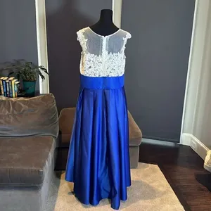 Women’s High Low Blue & White Formal Party Wedding Guest Satin Dress Size XL thumbnail 4