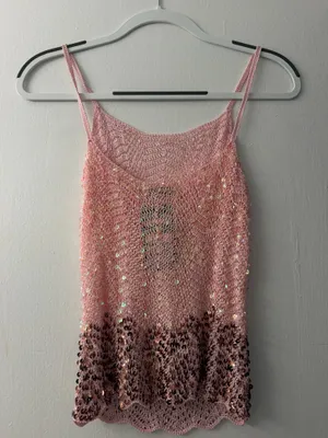 Vintage Sequin Spaghetti Strap Tank Pink Size XXS thumbnail 5