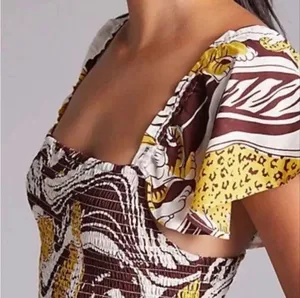 By Anthropologie Leopard Print ruffled maxi dress XL Smocking Flutter Sleeve #14 thumbnail 8