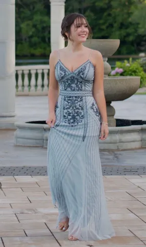 David's Bridal Blue Beaded Prom Dress thumbnail 1