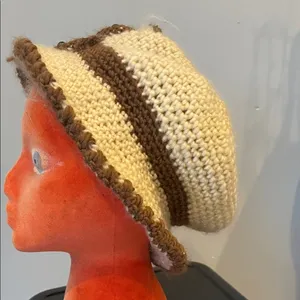 Crocheted Cream and Brown Knit Hat vintage looks thumbnail 3