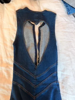 Revice Denim Jean Jumpsuit Hollywood Heartthrob Flare Heart Cutout Back M thumbnail 3