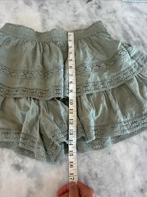 Altar'd State Sage Green Tiered Lace-Trim Mini Skirt (This is shorts!) thumbnail 7