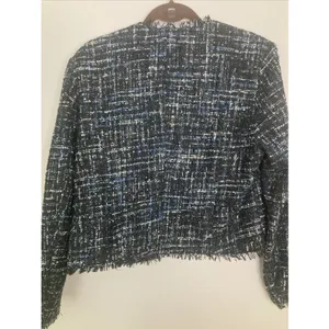 Bagatelle collection Women’s Tweed Blazer New L Blue Black Fringe Pockets thumbnail 10