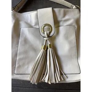 Mossimo‎ cream-colored faux leather hobo shoulder bag 15"x13 thumbnail 2