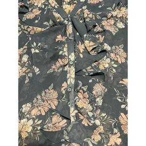 VICI Womens Size Small Blue Long Ruffle Sleeve Boho Floral Blouse‎ Peasant City thumbnail 4