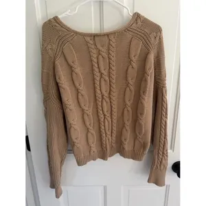 J.Crew V-Neck Cable Knit Sweater‎ Desert Camel Cotton Blend Large thumbnail 7