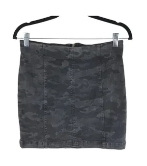 Free People Mini Skirt Denim Stretch Camouflage Gray 10 thumbnail 1