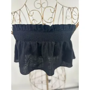 Free People Black Ruffle Strapless Tube Top Smocked Cotton Size S thumbnail 8