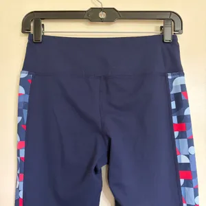 Brooks Women Navy Blue Geometric Side Stripe Running Leggings Activewear Pants thumbnail 8
