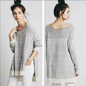 Free People Haiku Pullover Sweater open knit tunic beige ivory size small thumbnail 2