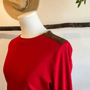 Ralph Lauren Red 100% Cotton Long Sleeve Leather Elbow Patch Top Size Medium thumbnail 8