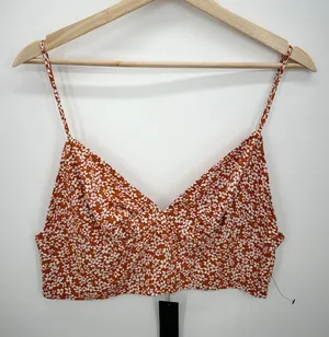 Lulus Crop‎ Top Women Large NWT Summer Romance Rust Brown Microfloral Tank Top thumbnail 1