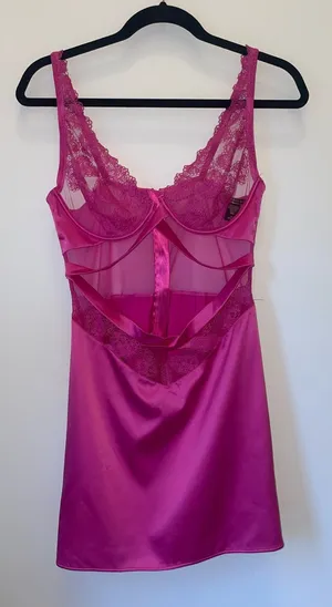 Victoria's Secret Fuchsia Sheer Lace & Satin Chemise Nightdress thumbnail 1