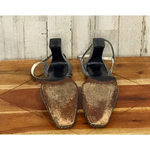 Stuart Weitzman Women's Silver Strappy Block Heels Formal Size‎ 9 thumbnail 5