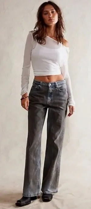 Free People Tinsley Baggy High Rise Jeans 90s Grunge Dirty Wash NWT 27 Short thumbnail 1