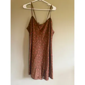 Wild Fable Brown Cherry Print Satin‎ Slip Dress Lace Trim Tie Back Large NEW thumbnail 3
