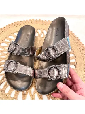 Anacapri Silver Leather Crocodile Slide Metallic Sandals EU 40 thumbnail 2