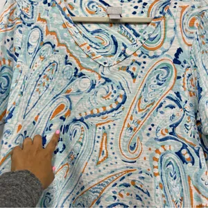 Chico's paisley v-neck tee t-shirt womens Size 3 (XL) blue short sleeve beach thumbnail 2