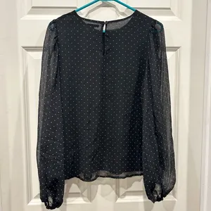 Who What Wear Womens Black Polka Dot Chiffon Balloon Sleeve Blouse‎ M Coquette thumbnail 6
