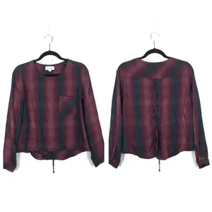 Anthropologie Cloth & Stone Plaid Lace Up Back Top thumbnail 2