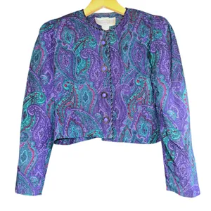 Vintage Jessica Howard Paisley Cropped Jacket Boho Y2K 90s Small‎ Petite ~Flaw thumbnail 1